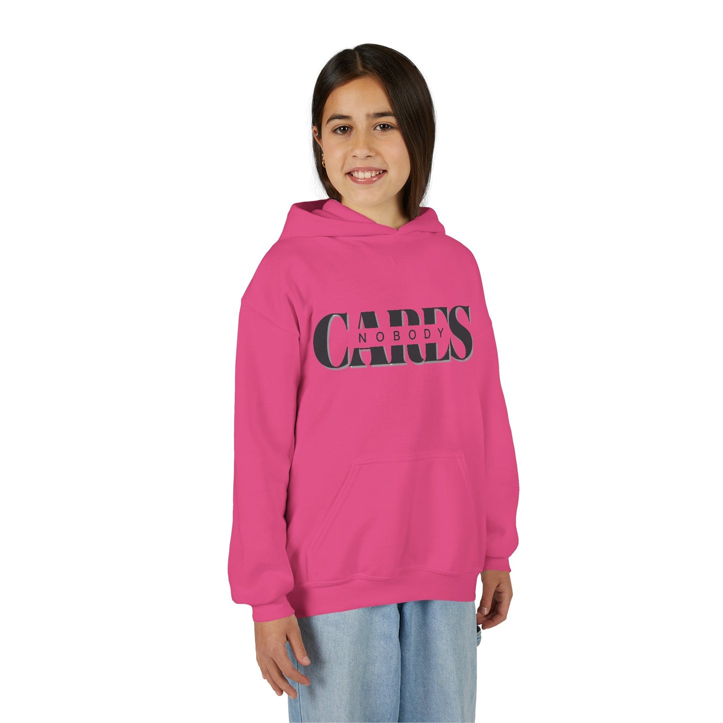 NOBODY CARES - Youth Heavy Blend Hooded Sweatshirt - Statement Hoodie for Trendy Teens