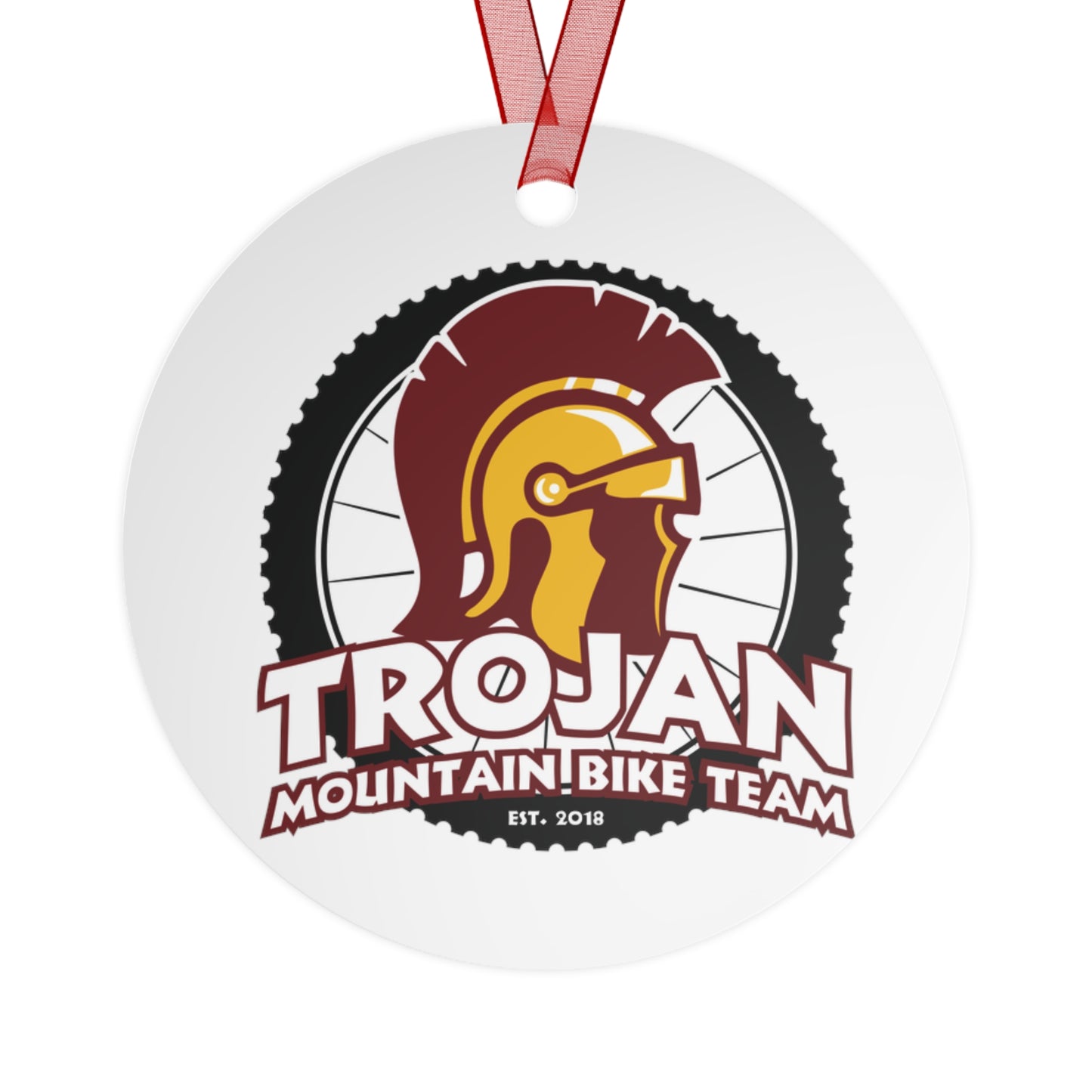 Old meets new - Trojan Mountain Bike Team Metal Ornaments - Sports Keepsakes for Cycling Enthusiasts- Works great as Golf ball Marker also