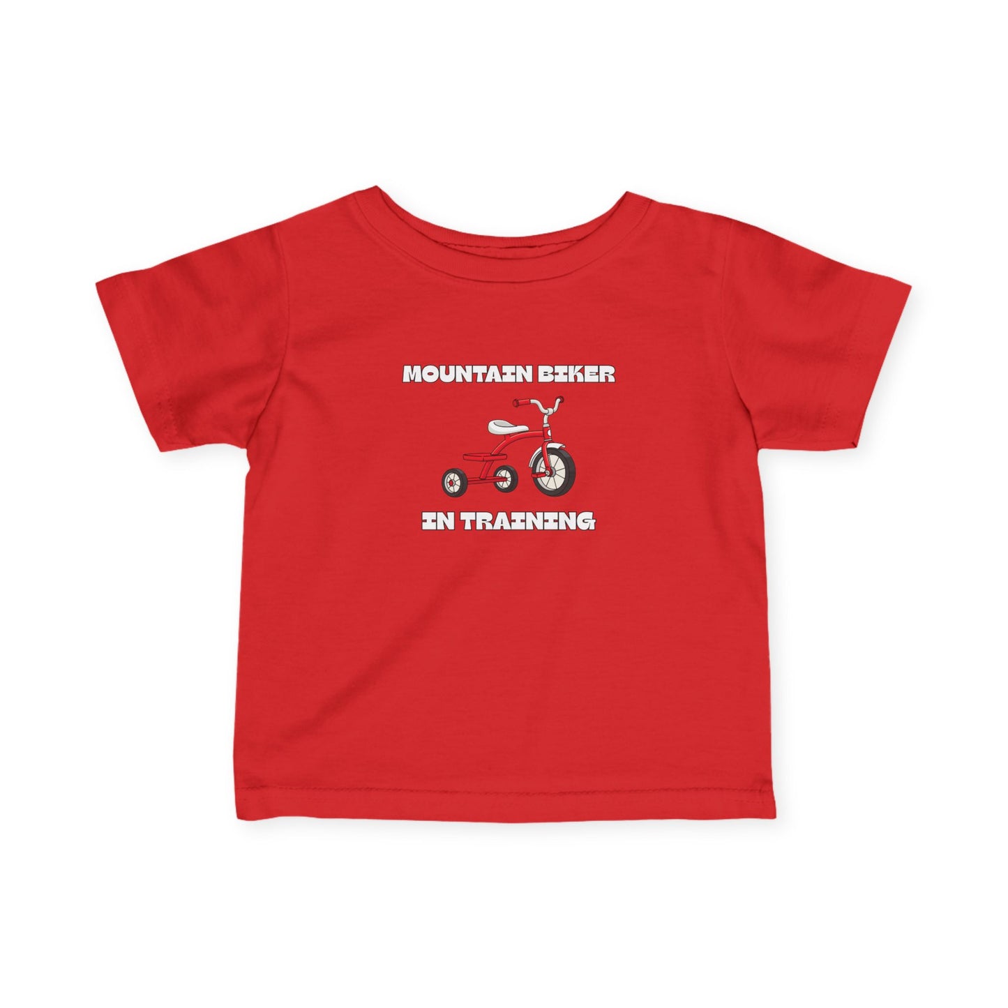Red 'Mountain Biker in training' red tricycle infant tee - front view