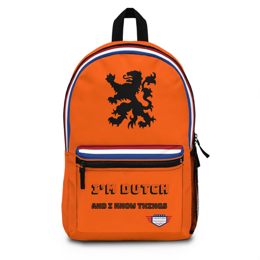 Dutch Back to School Lion Backpack - Unique Orange Travel Bag, Gift for Dutch Pride, Student Backpack, Sport Bag, Dutch Heritage Accessories