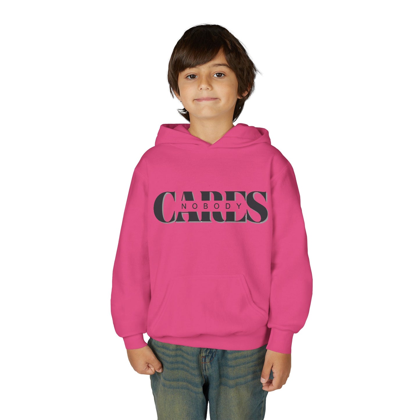 NOBODY CARES - Youth Heavy Blend Hooded Sweatshirt - Statement Hoodie for Trendy Teens