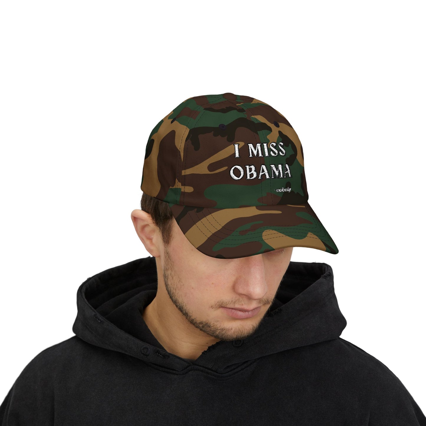 Rear view khaki dad hat, brass snap buckle and strap for that broken-in feel
