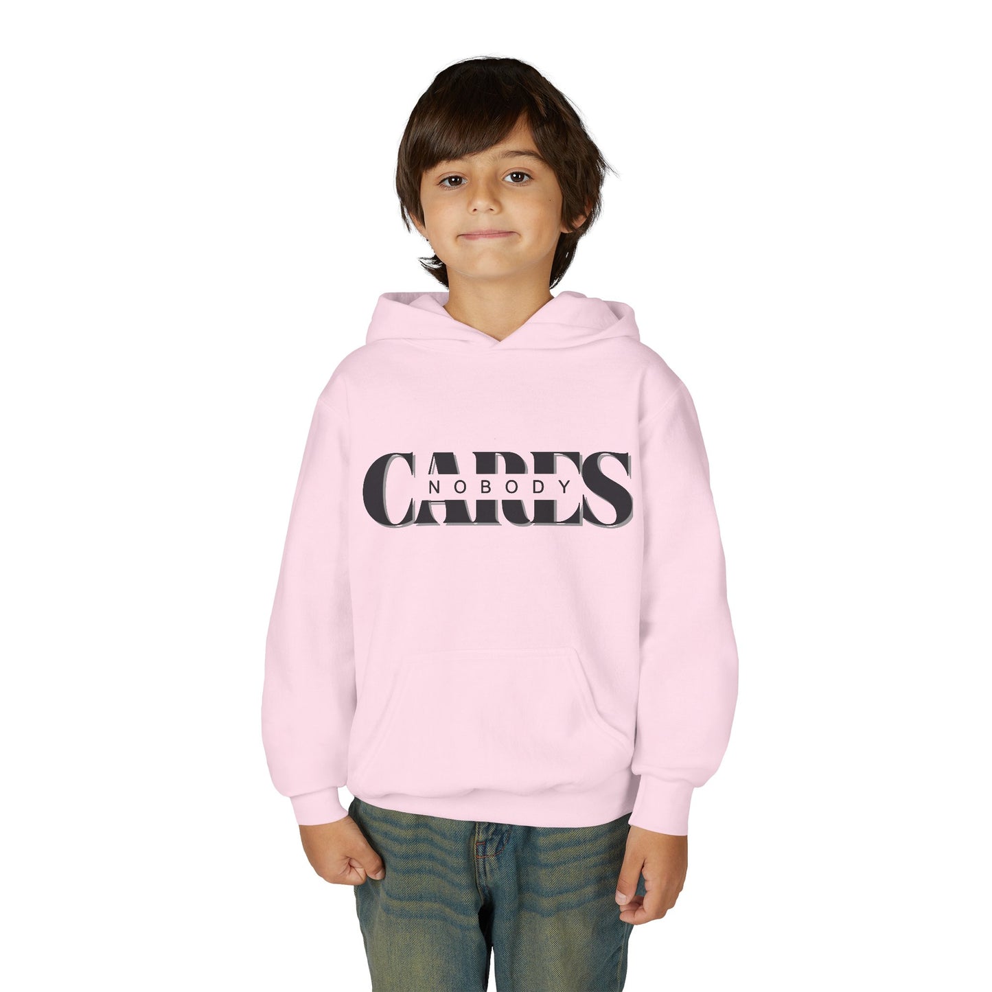 NOBODY CARES - Youth Heavy Blend Hooded Sweatshirt - Statement Hoodie for Trendy Teens