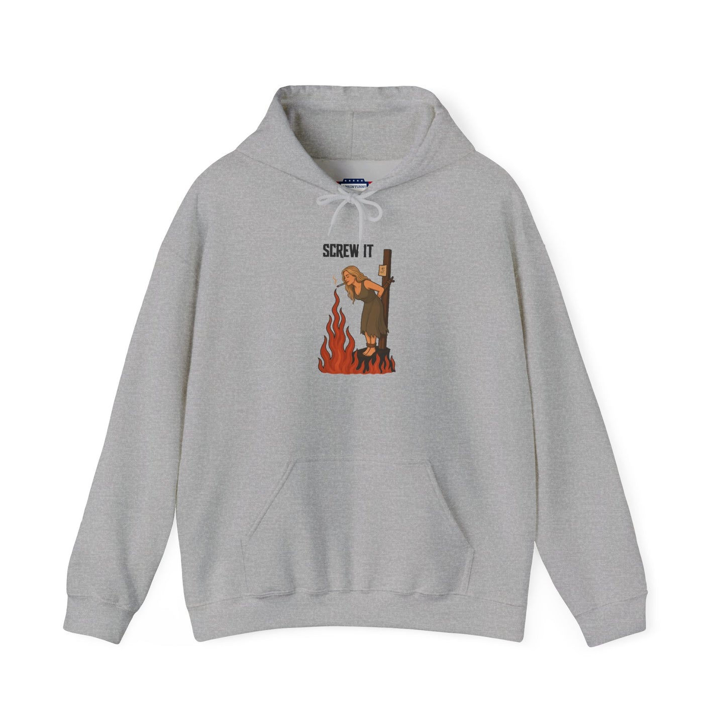 Screw It Hoodie – Funny Retro Character Flaming Witch Graphic Sweatshirt