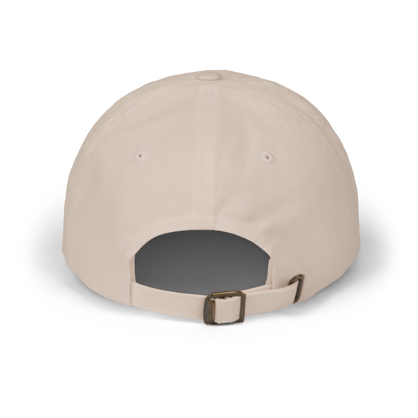 Top view white dad hat on classic dad cap size chart with imperial/metric measurements