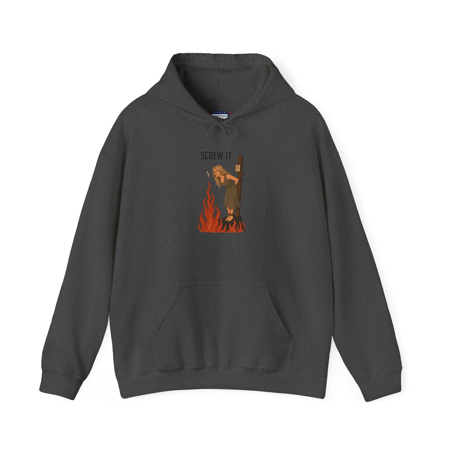 Screw It Hoodie – Funny Retro Character Flaming Witch Graphic Sweatshirt