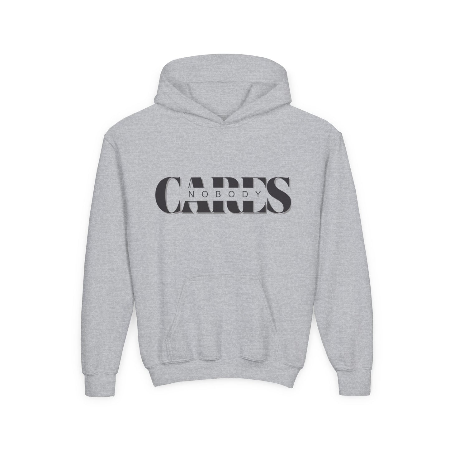 NOBODY CARES - Youth Heavy Blend Hooded Sweatshirt - Statement Hoodie for Trendy Teens