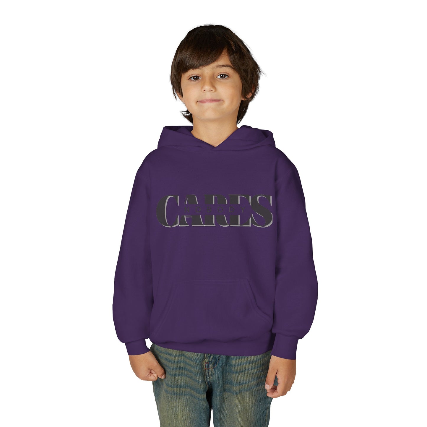 NOBODY CARES - Youth Heavy Blend Hooded Sweatshirt - Statement Hoodie for Trendy Teens