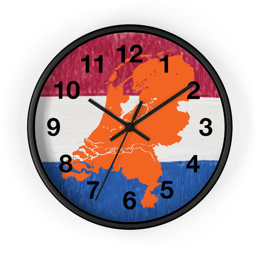 Hoe laat is het ? Dutch Map Wall Clock, Home Decor for Dutch Culture Lovers, Unique Clock Gift for Netherlands Lovers, Modern Art Clock, Flag Inspired Design