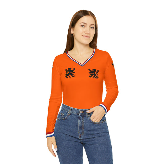 I'm Dutch and I know things - Women's Long Sleeve V-neck Shirt, Sporty Tee, Netherlands Pride Apparel, Fun Gift for Soccer Fans, Casual Wear, Dutch Spirit Gear