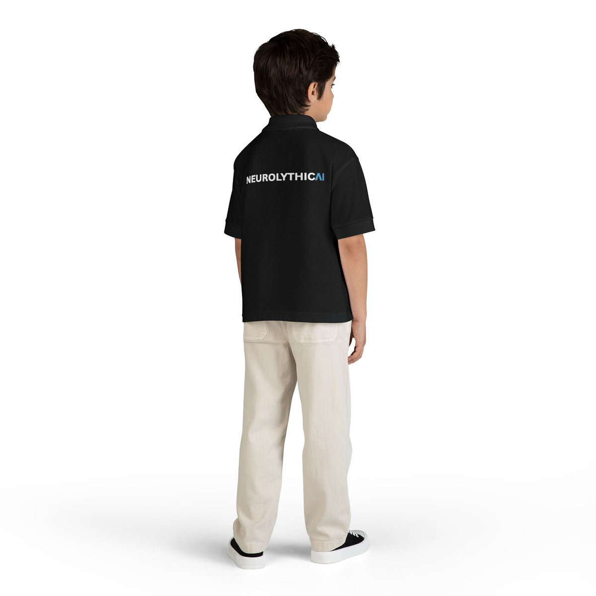 NeurolythicAI Youth Polo Shirt — Black Kids' Tech Logo Polo