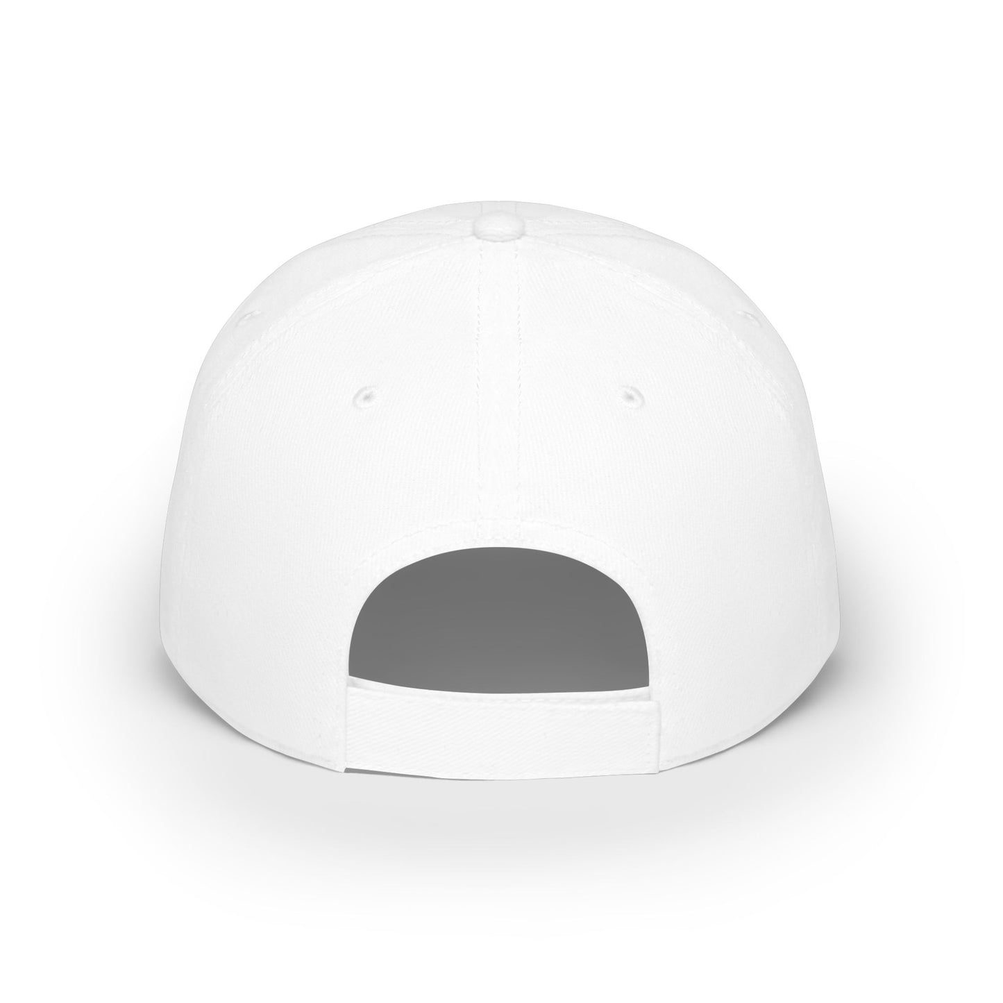 Back view of white baseball cap showing adjustable Velcro strap and unstructured crown