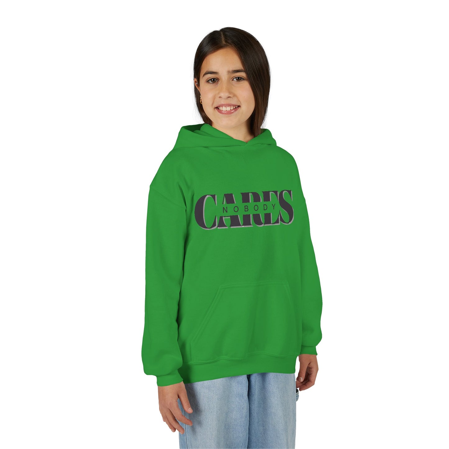 NOBODY CARES - Youth Heavy Blend Hooded Sweatshirt - Statement Hoodie for Trendy Teens