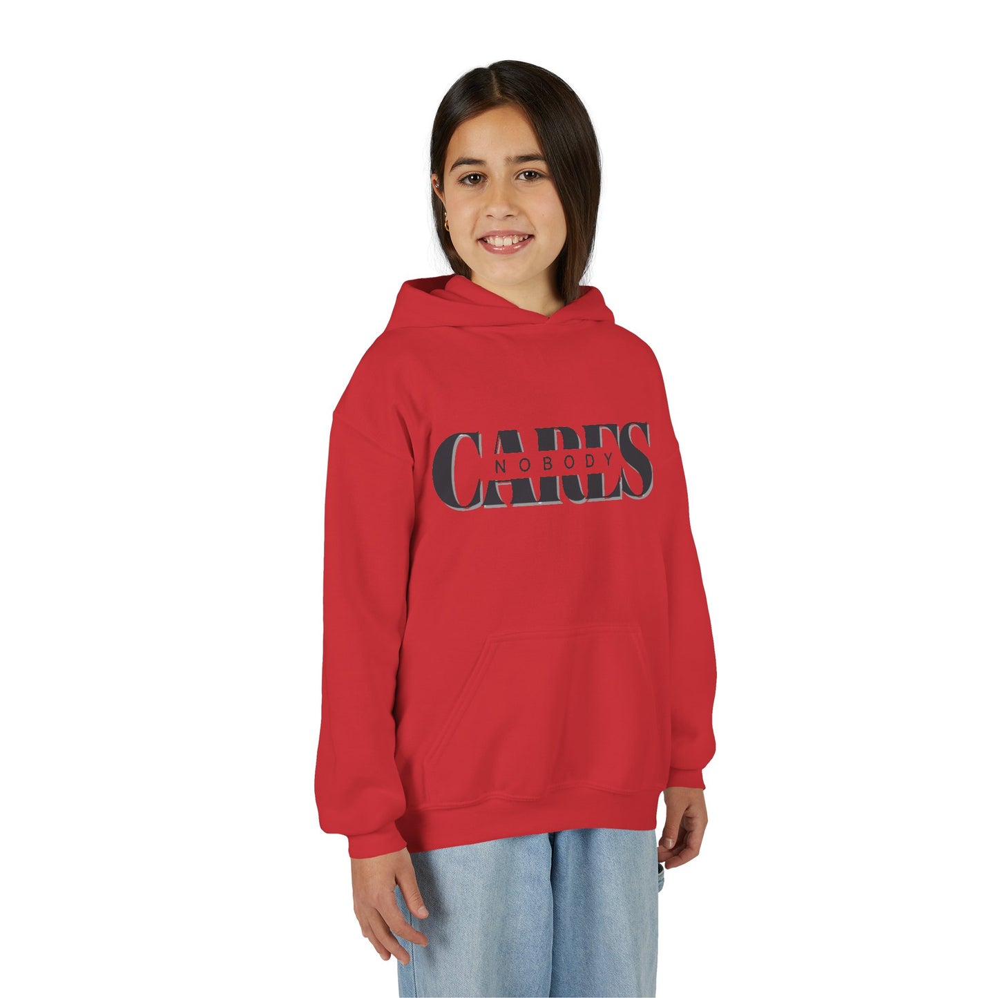 NOBODY CARES - Youth Heavy Blend Hooded Sweatshirt - Statement Hoodie for Trendy Teens