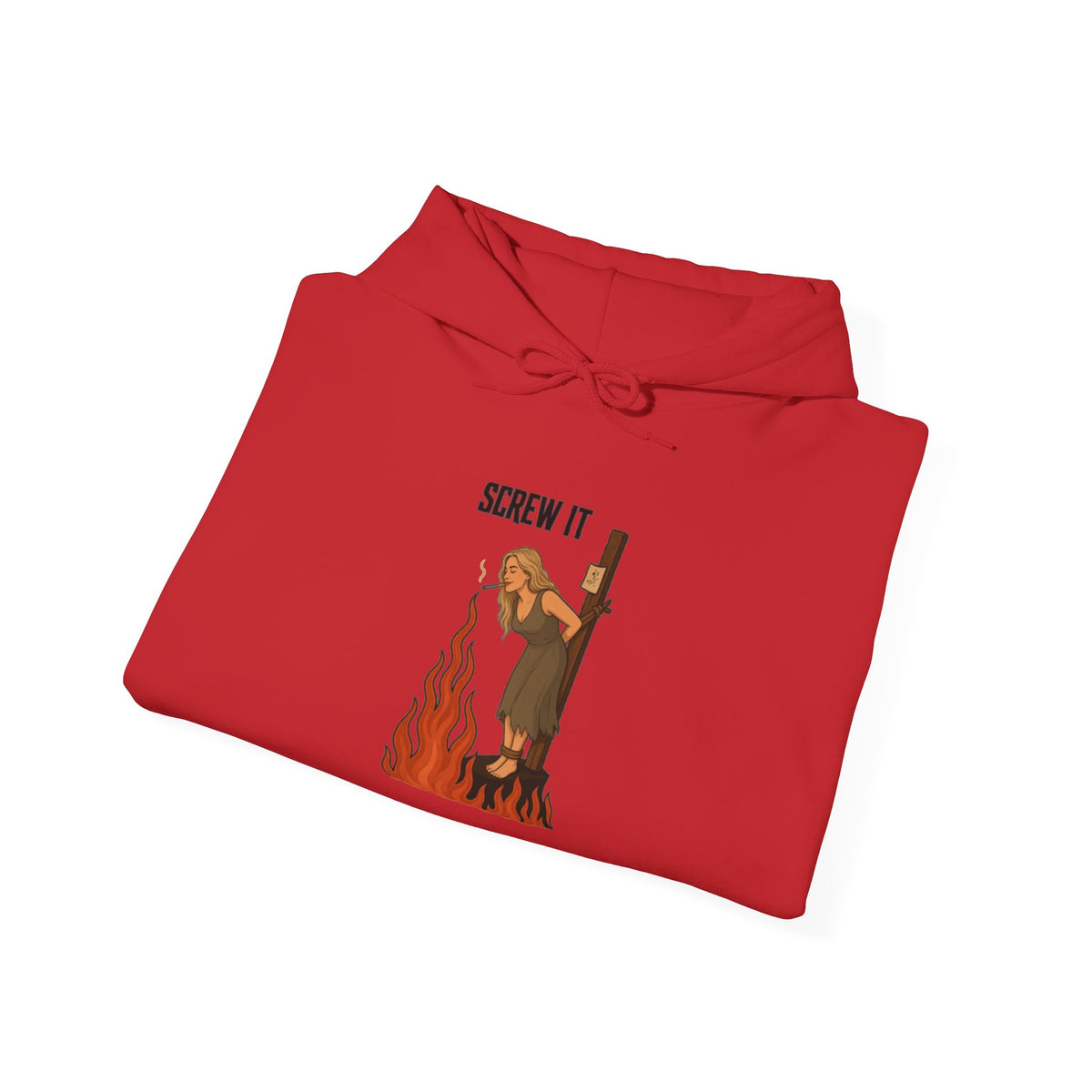 Screw It Hoodie – Funny Retro Character Flaming Witch Graphic Sweatshirt