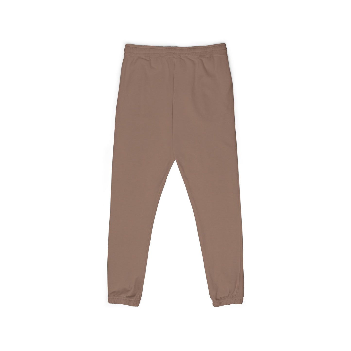 Back flat lay of espresso brown Zeta fleece joggers, cuffed ankles, drawstring — warm neutral