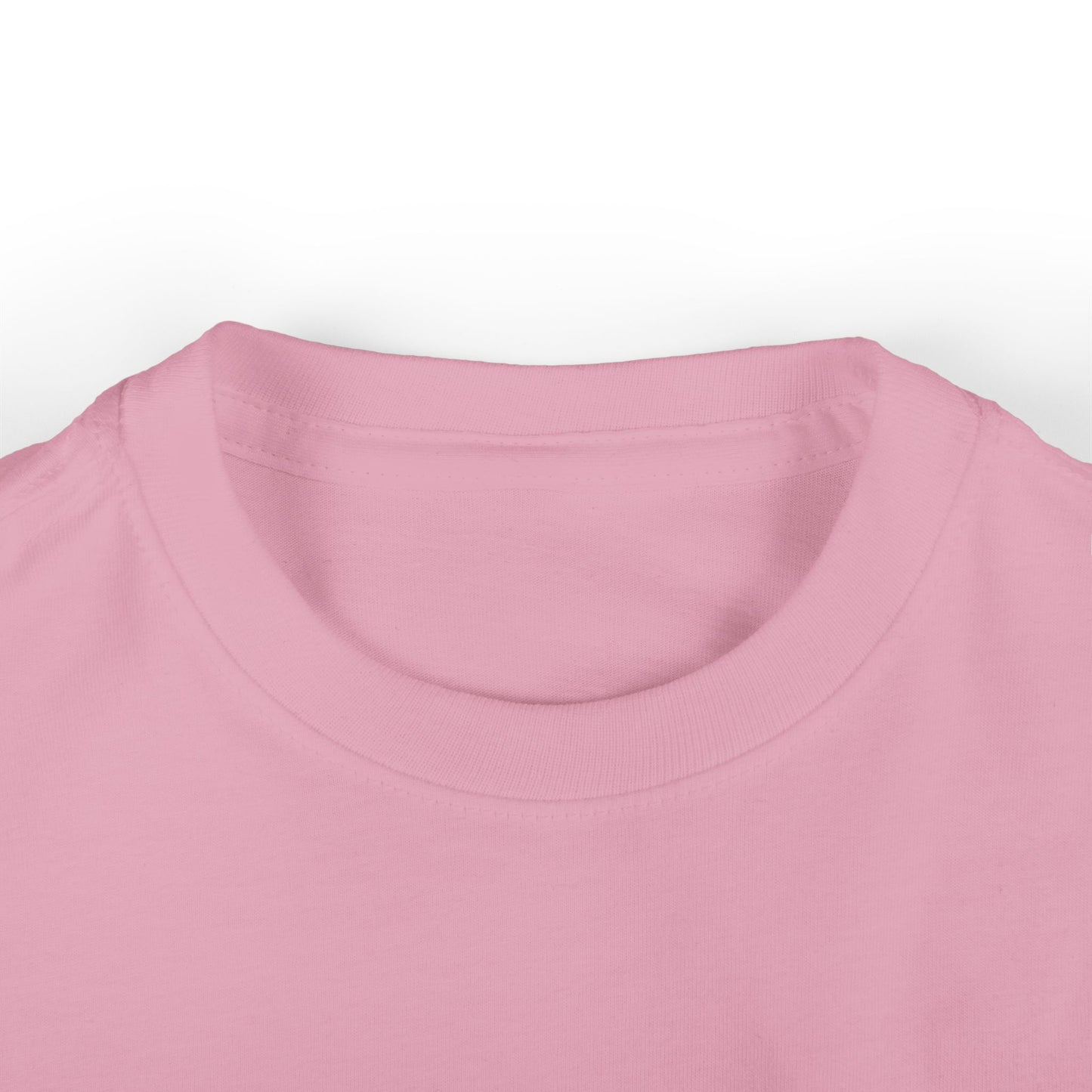 Close-up ribbed collar on pink 'Mountain Biker in training' infant tee
