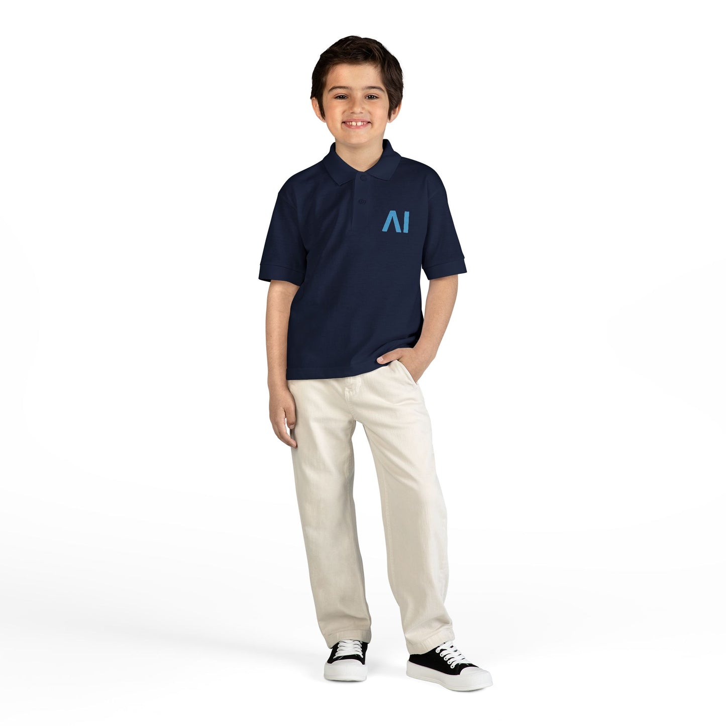NeurolythicAI Youth Polo Shirt — Black Kids' Tech Logo Polo