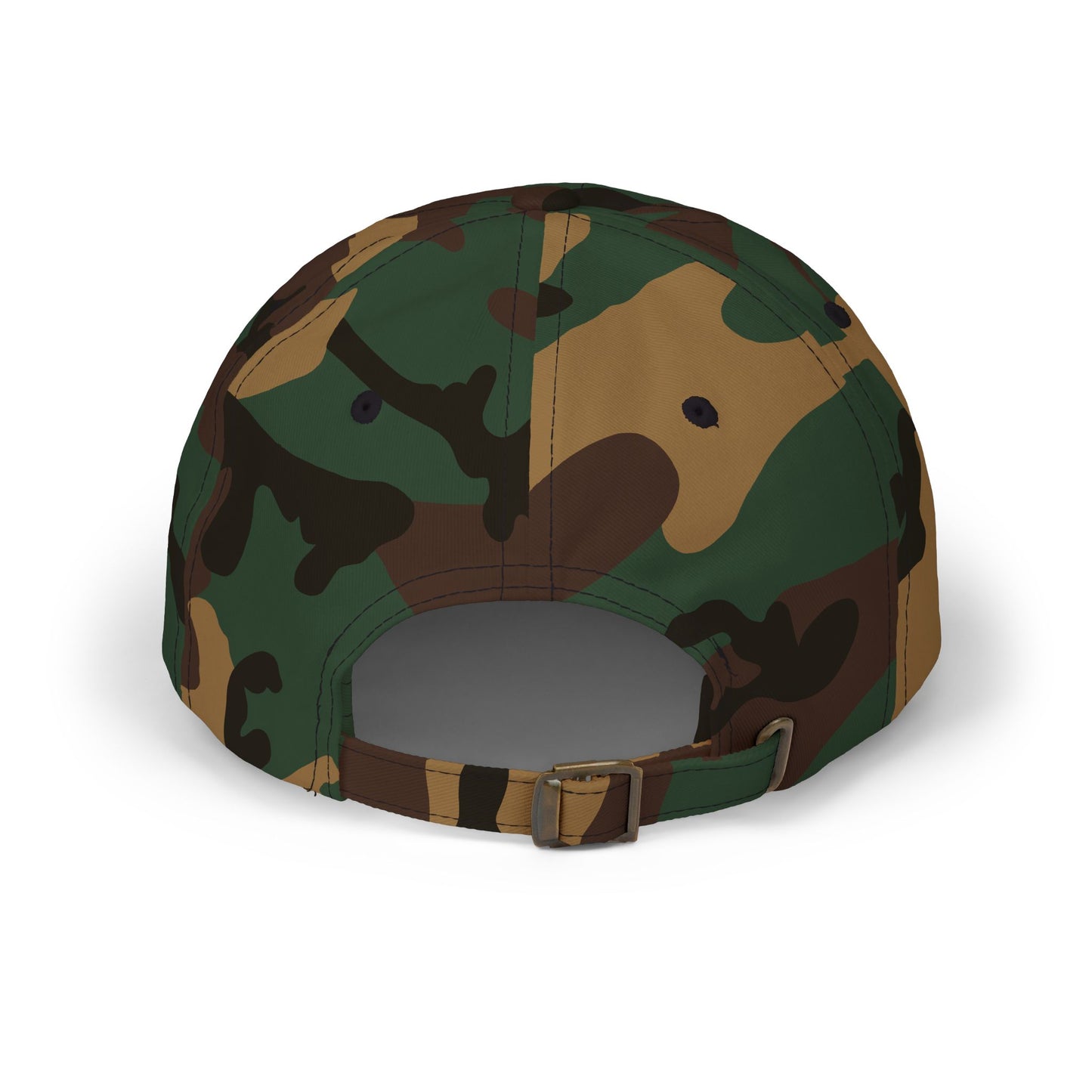 Classic dad cap size guide, top-down khaki hat with circumference/width table