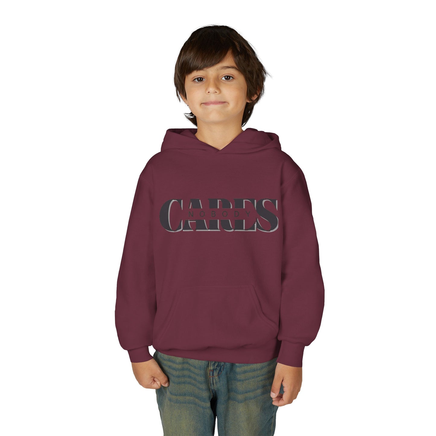 NOBODY CARES - Youth Heavy Blend Hooded Sweatshirt - Statement Hoodie for Trendy Teens