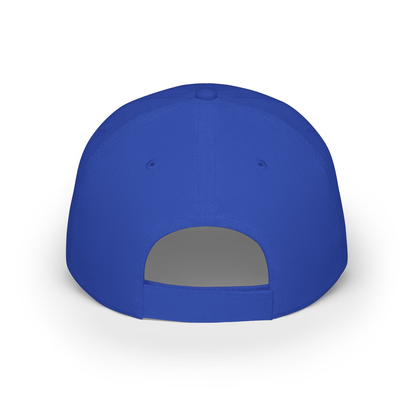 Back view of royal blue baseball cap highlighting Velcro strap and structured seams