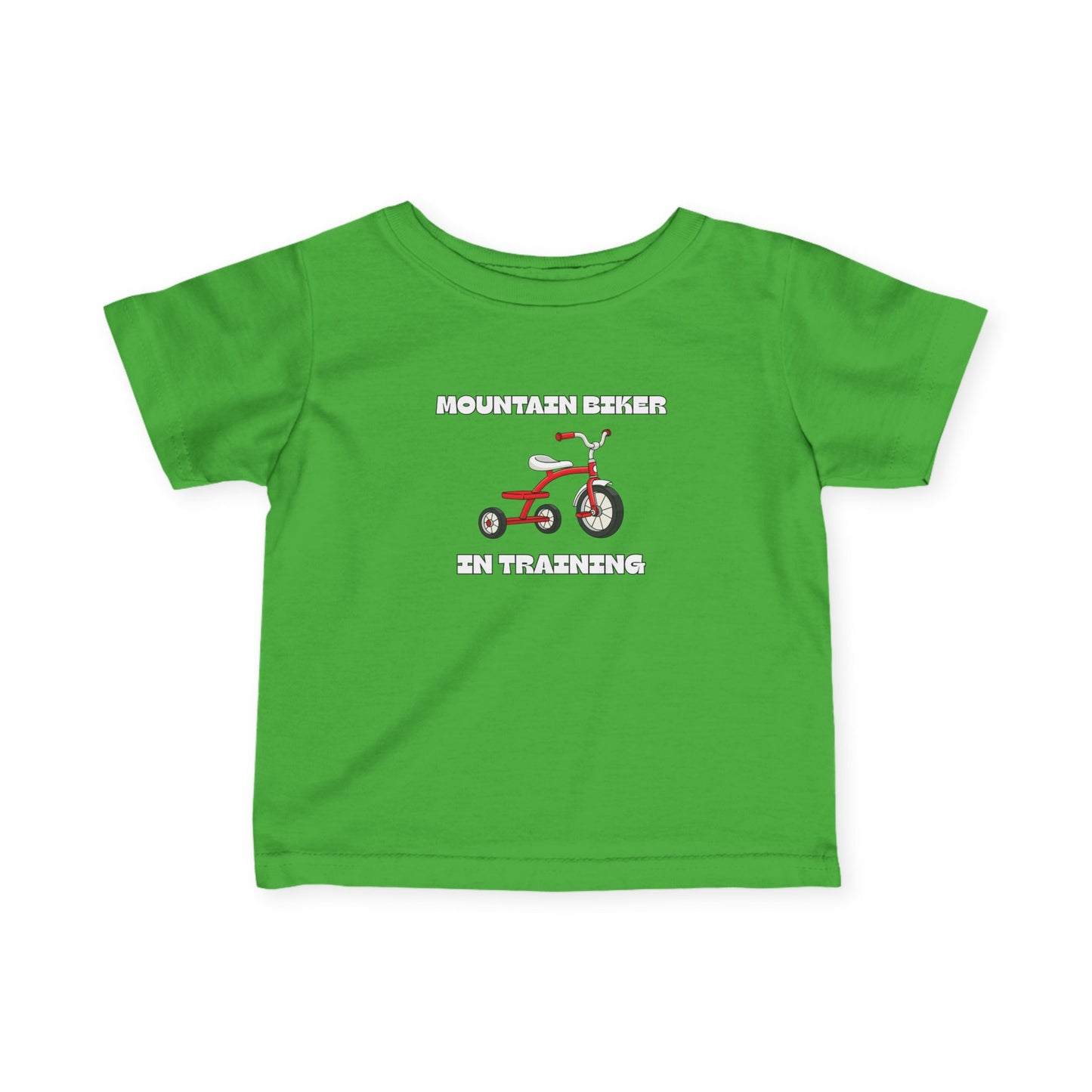 Green 'Mountain Biker in training' red tricycle infant tee - front view