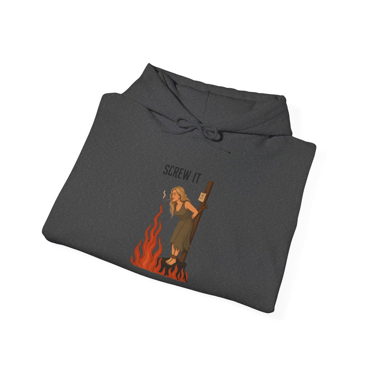 Screw It Hoodie – Funny Retro Character Flaming Witch Graphic Sweatshirt