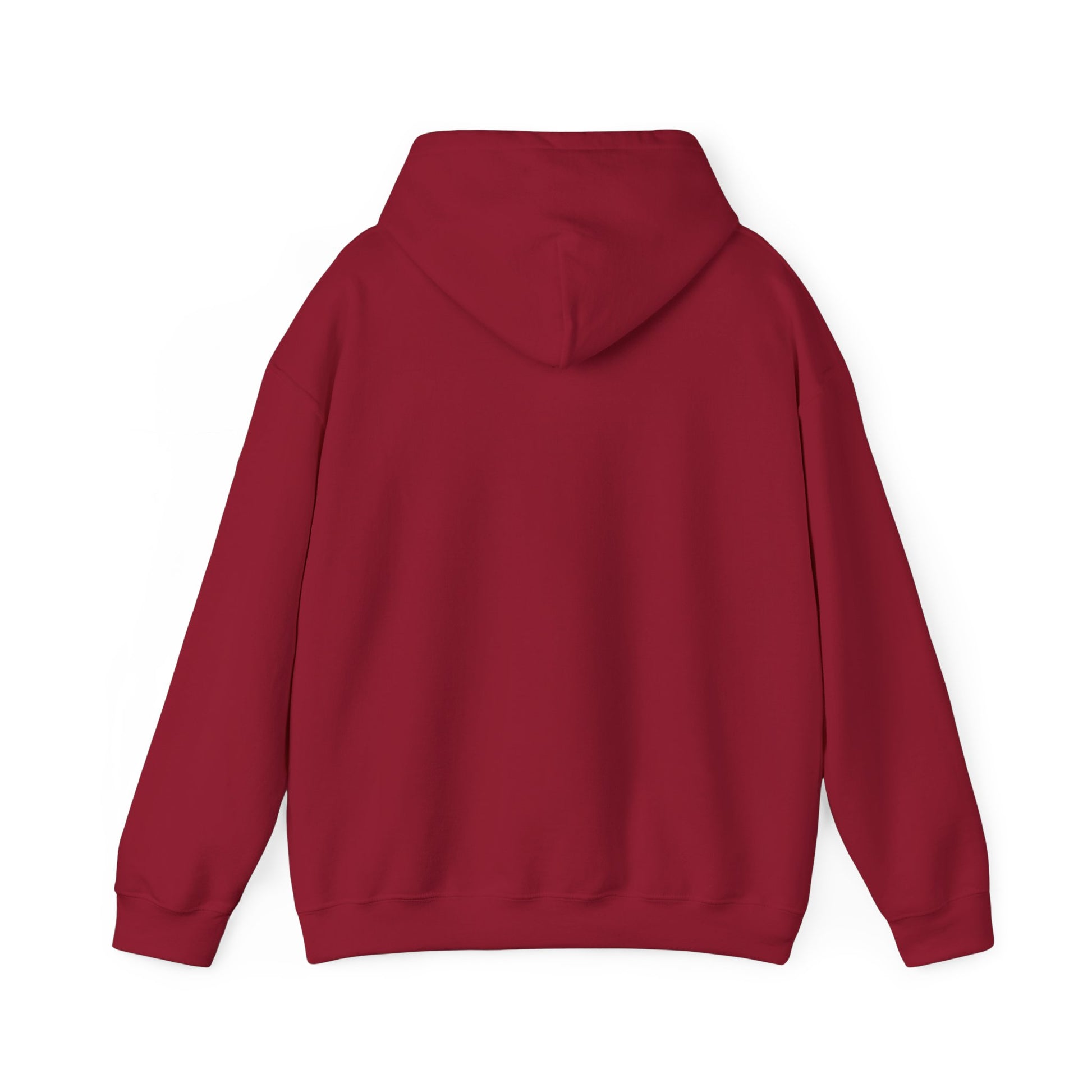 Rear view of maroon programmer hoodie, plain back, roomy fit for code marathons