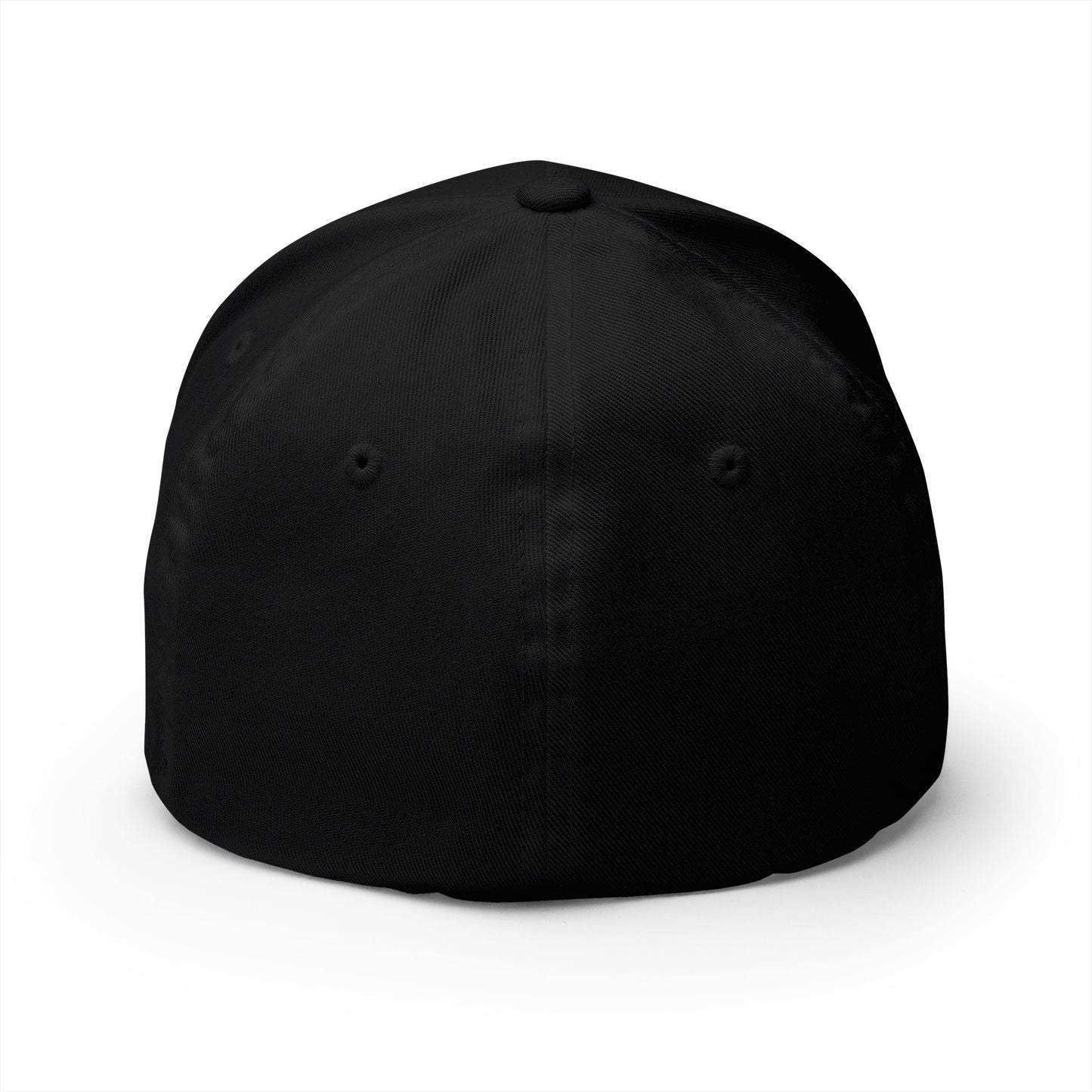 Back view of black "Stand With ICE" cap showing structured panels, eyelets, and silver undervisor