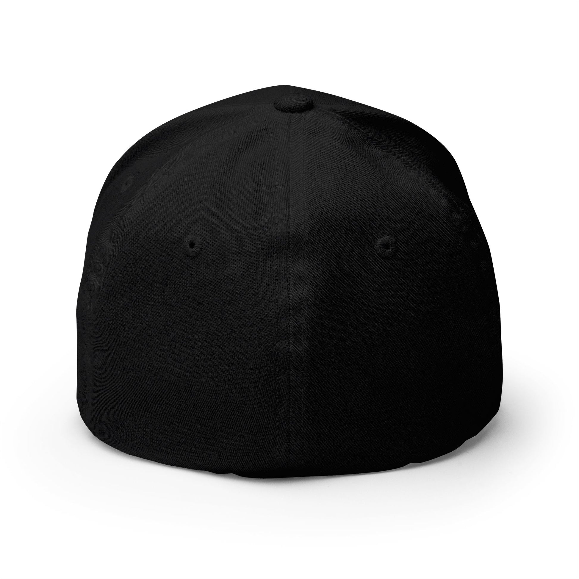 Back view of black "Stand With ICE" cap showing structured panels, eyelets, and silver undervisor
