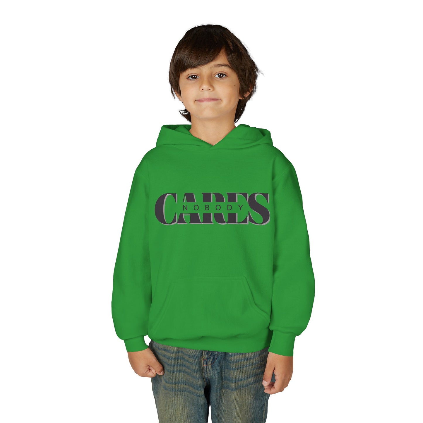 NOBODY CARES - Youth Heavy Blend Hooded Sweatshirt - Statement Hoodie for Trendy Teens