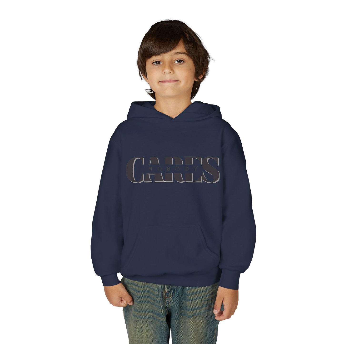 NOBODY CARES - Youth Heavy Blend Hooded Sweatshirt - Statement Hoodie for Trendy Teens