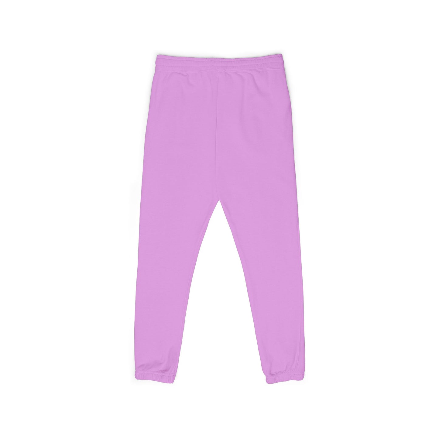 Front view of relaxed-fit purple fleece joggers, cuffed ankles, drawstring waist — cozy vibes ready