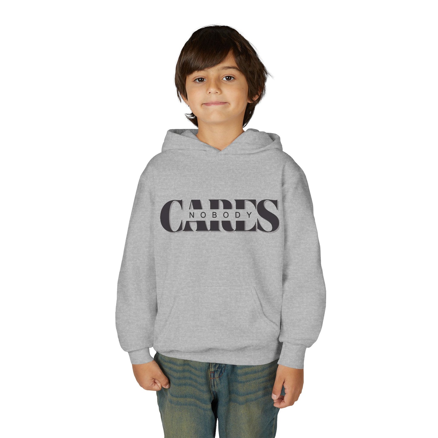NOBODY CARES - Youth Heavy Blend Hooded Sweatshirt - Statement Hoodie for Trendy Teens