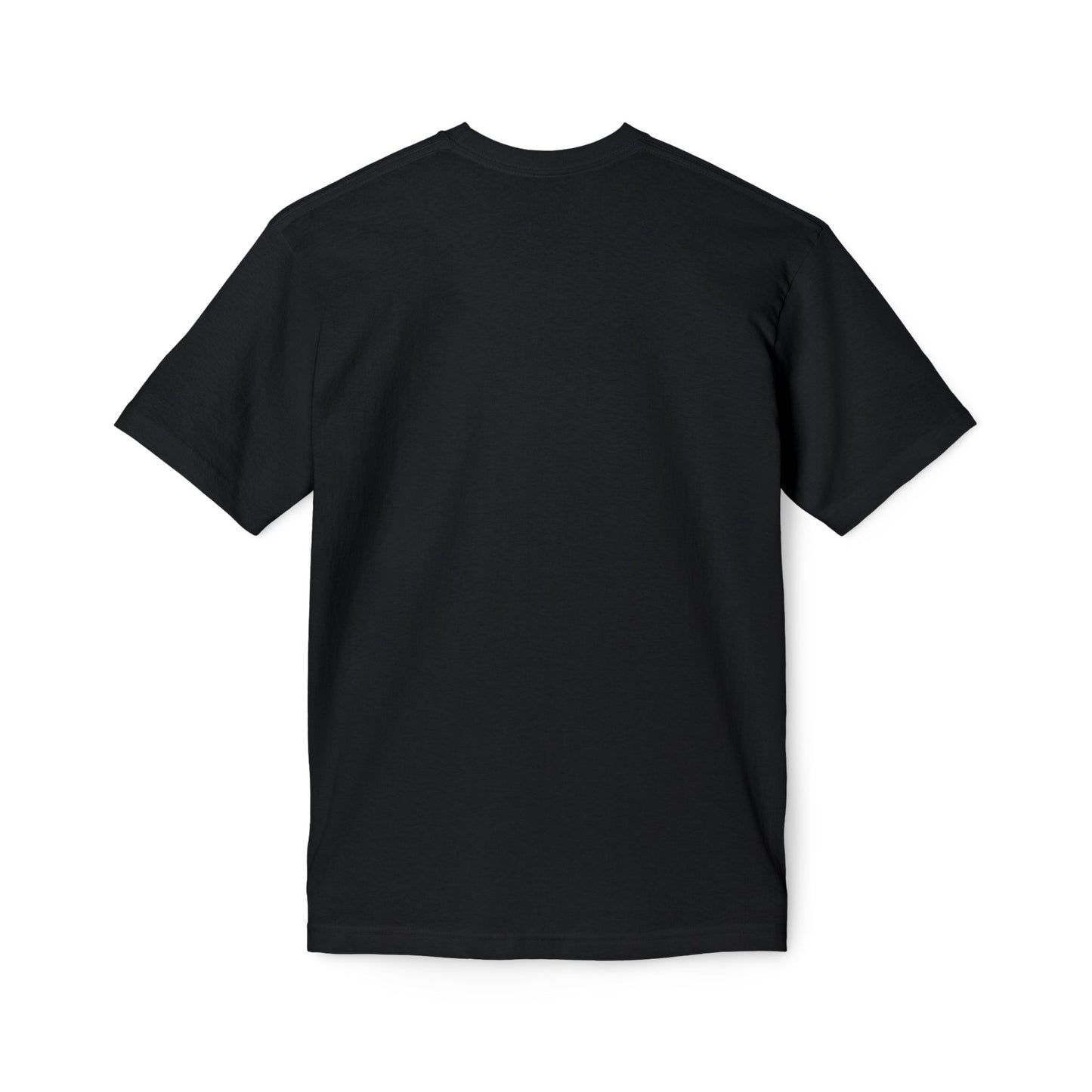 Plain back view of black short-sleeve unisex t-shirt, sleek and understated