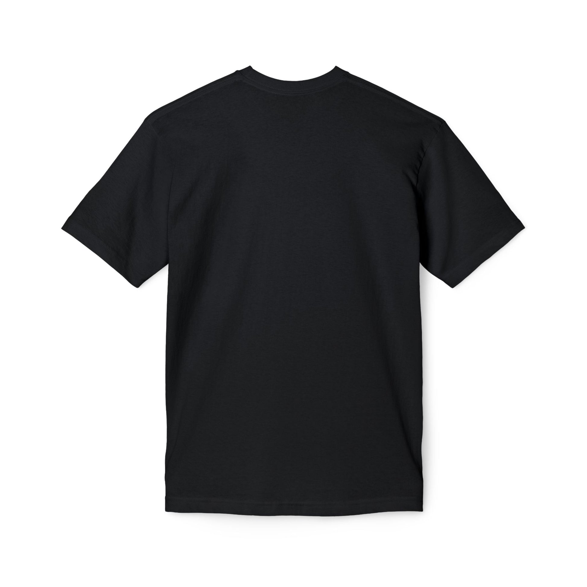Plain back view of black short-sleeve unisex t-shirt, sleek and understated