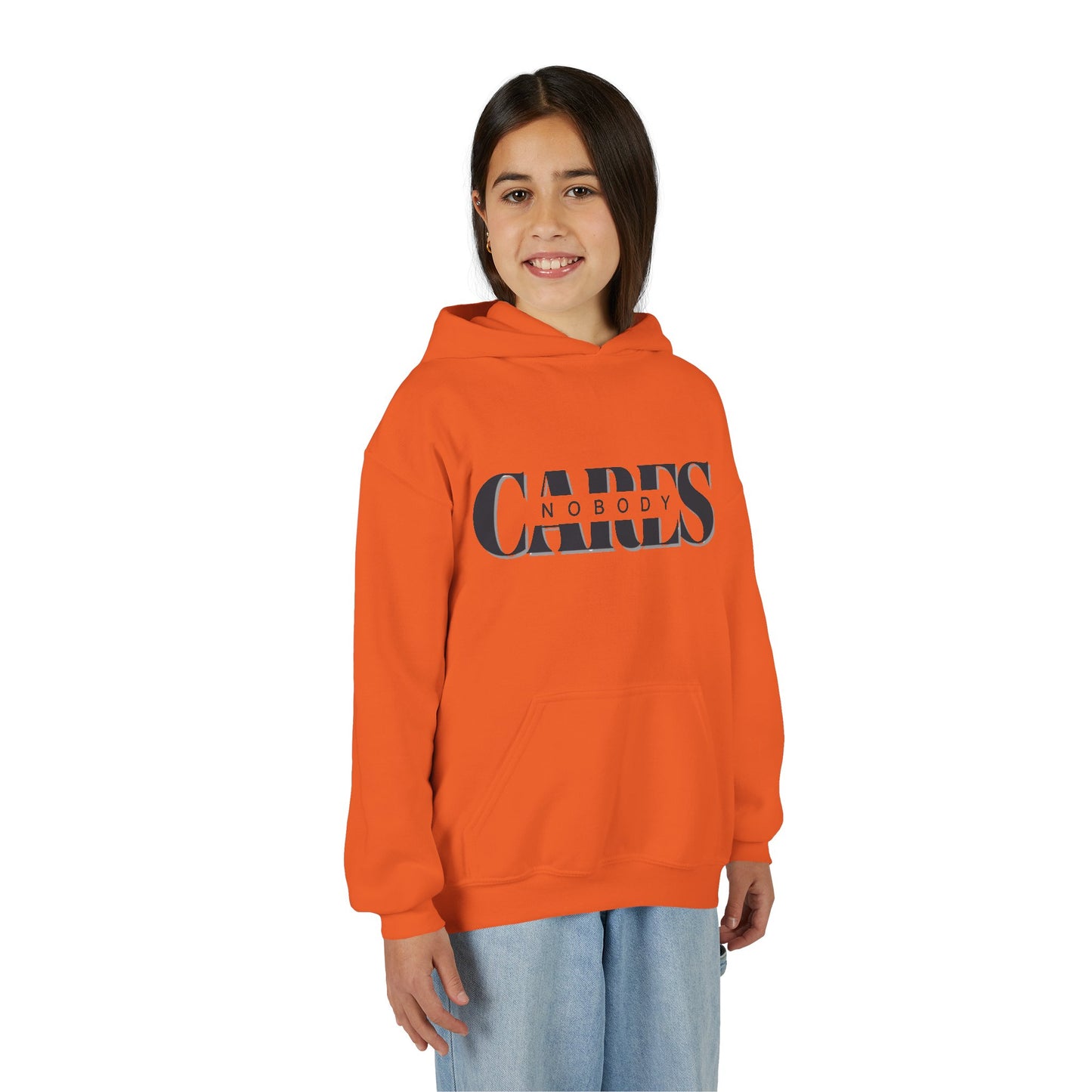 NOBODY CARES - Youth Heavy Blend Hooded Sweatshirt - Statement Hoodie for Trendy Teens