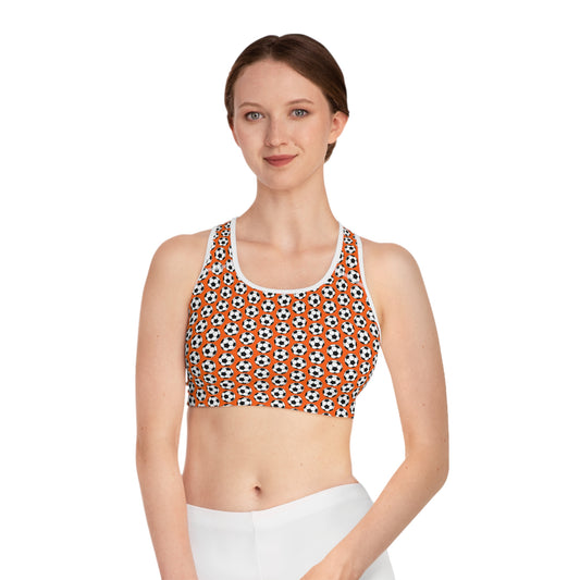 Voetbal Sports Bra, Athletic Top, Workout Gear, Team Apparel, Fitness Wear, Orange Soccer Design, Gift for Athletes