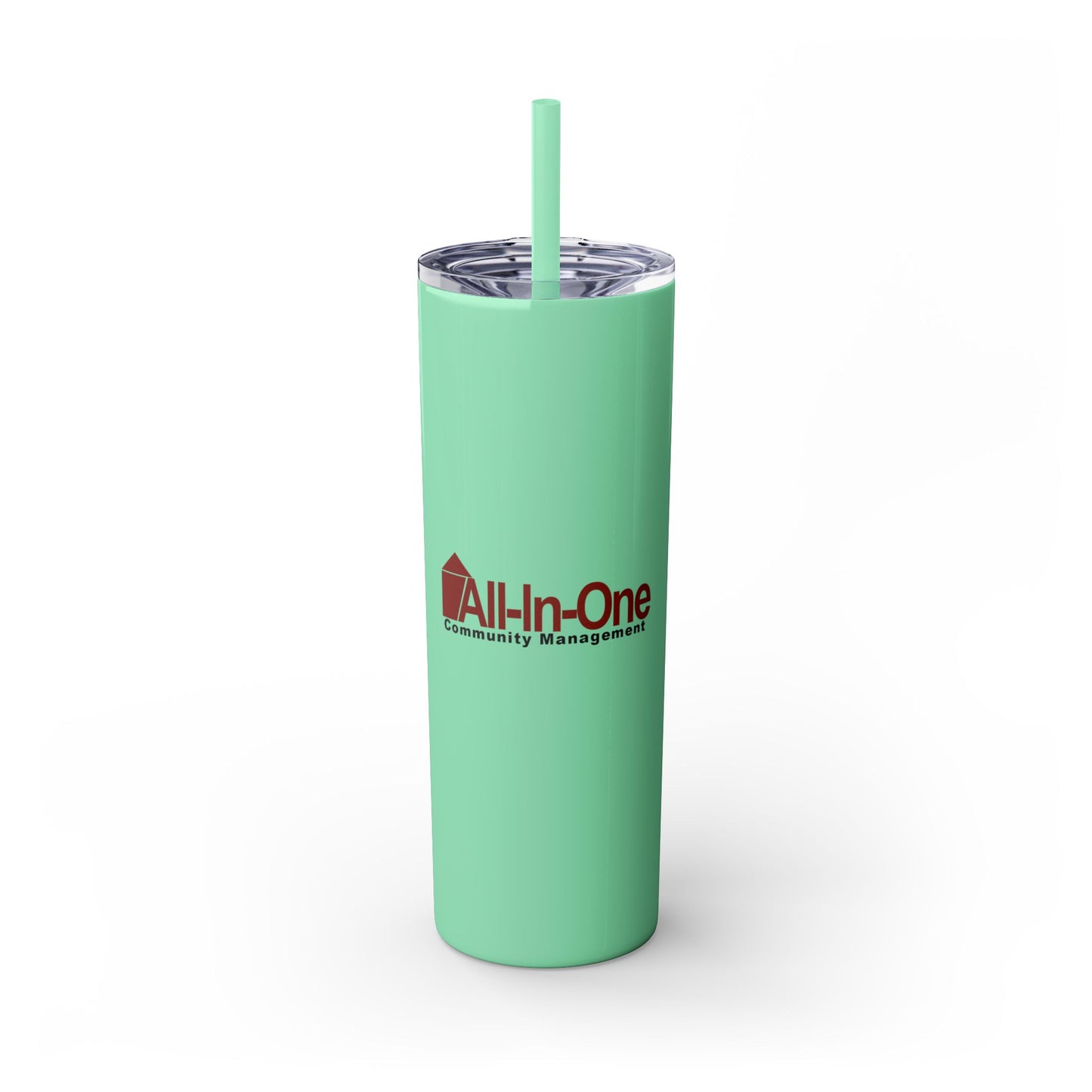 Skinny 20oz Tumbler with Straw — All-In-One Community Management Logo One sided