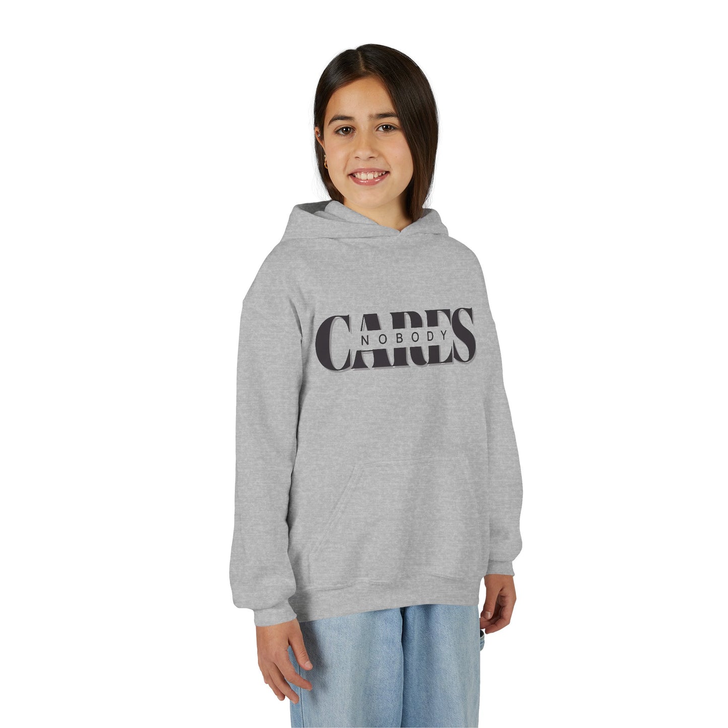 NOBODY CARES - Youth Heavy Blend Hooded Sweatshirt - Statement Hoodie for Trendy Teens