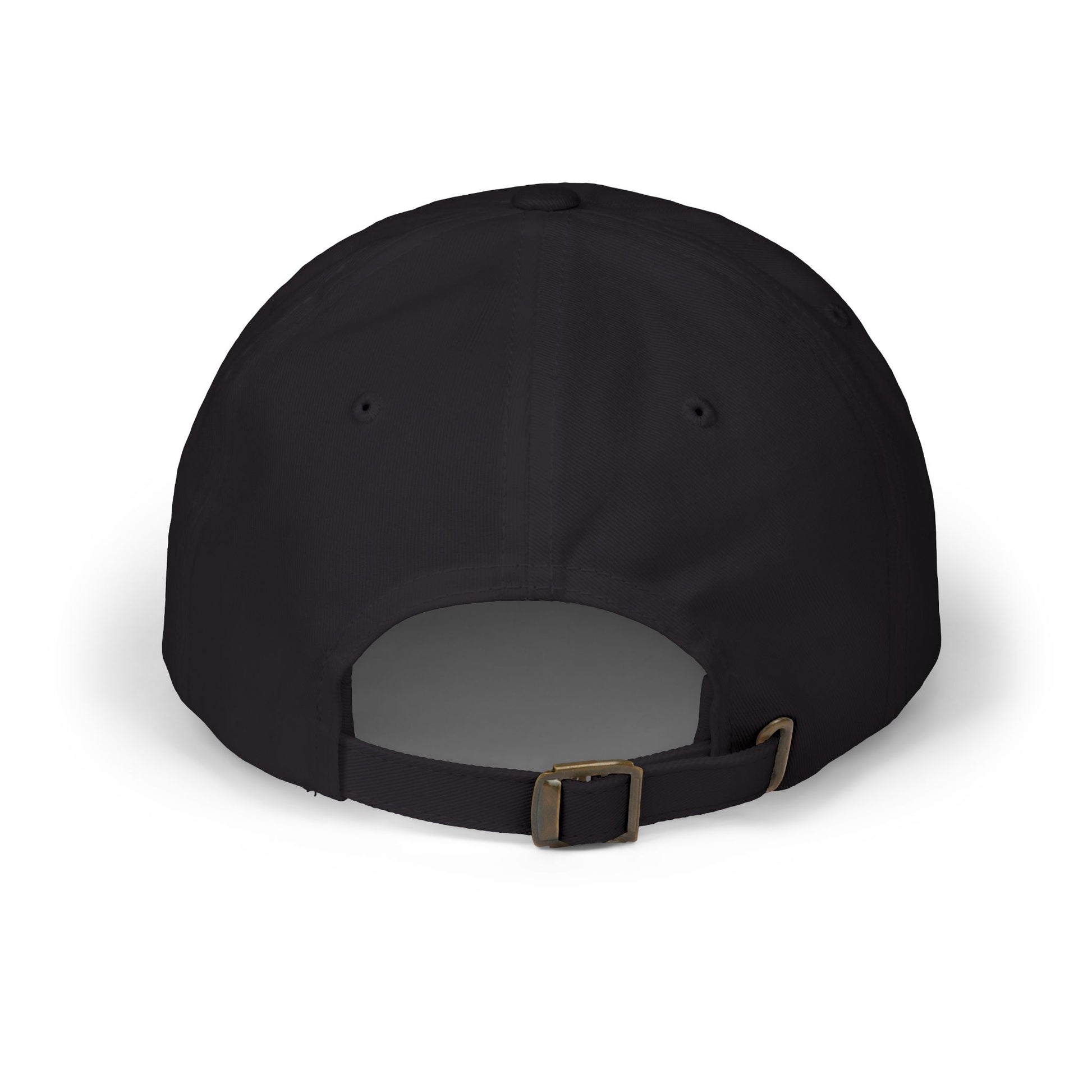 Dad hat size chart showing top view measurements in inches/cm, one size fits most