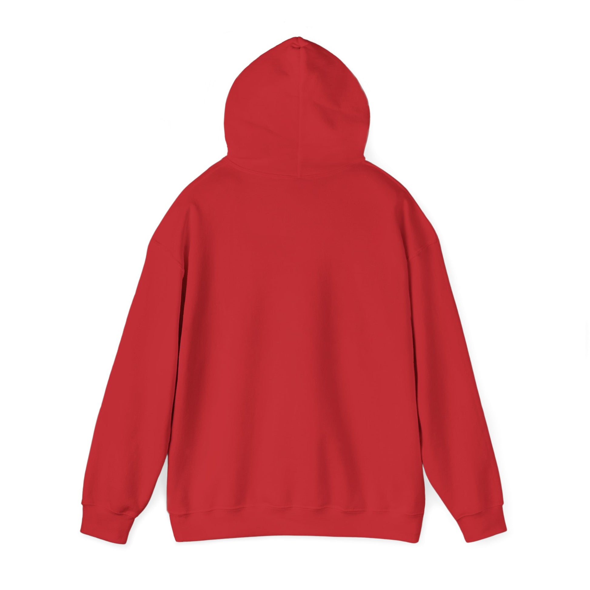 Folded front view of red hoodie displaying white "main.tf" text