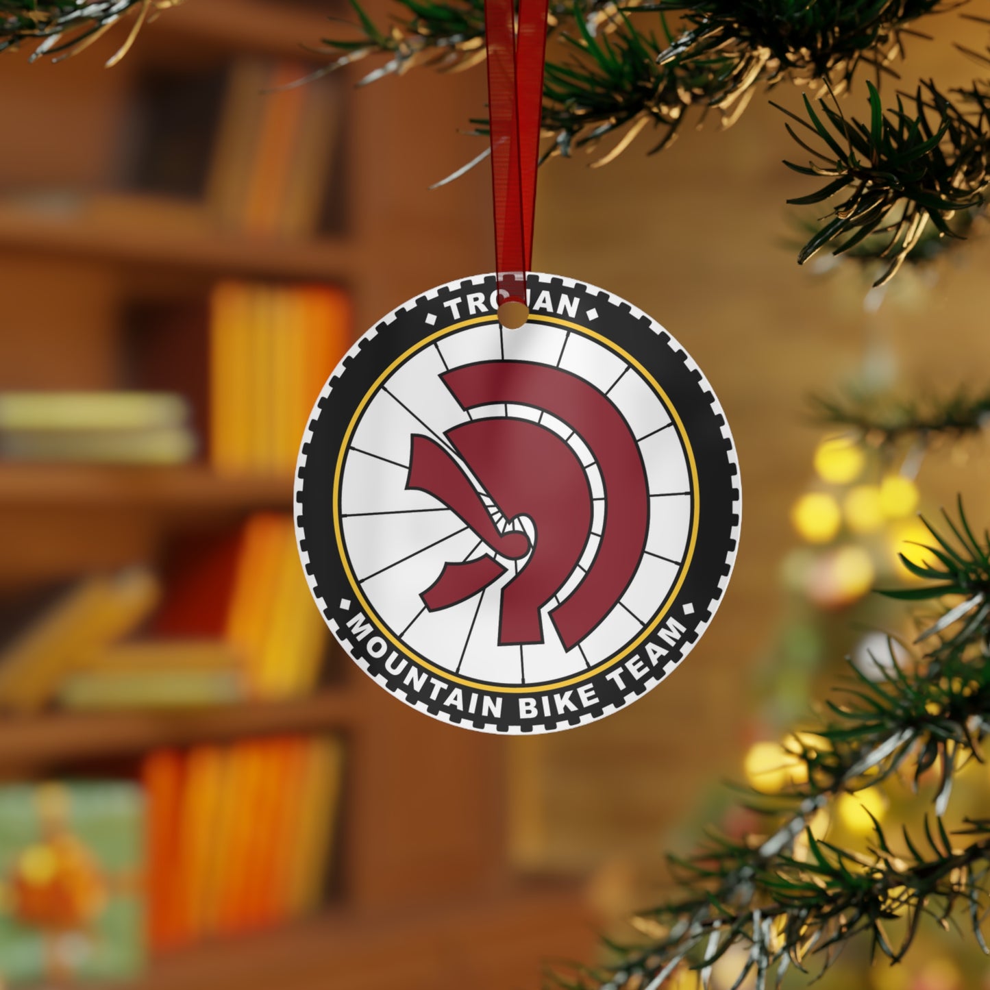 Old meets new - Trojan Mountain Bike Team Metal Ornaments - Sports Keepsakes for Cycling Enthusiasts- Works great as Golf ball Marker also