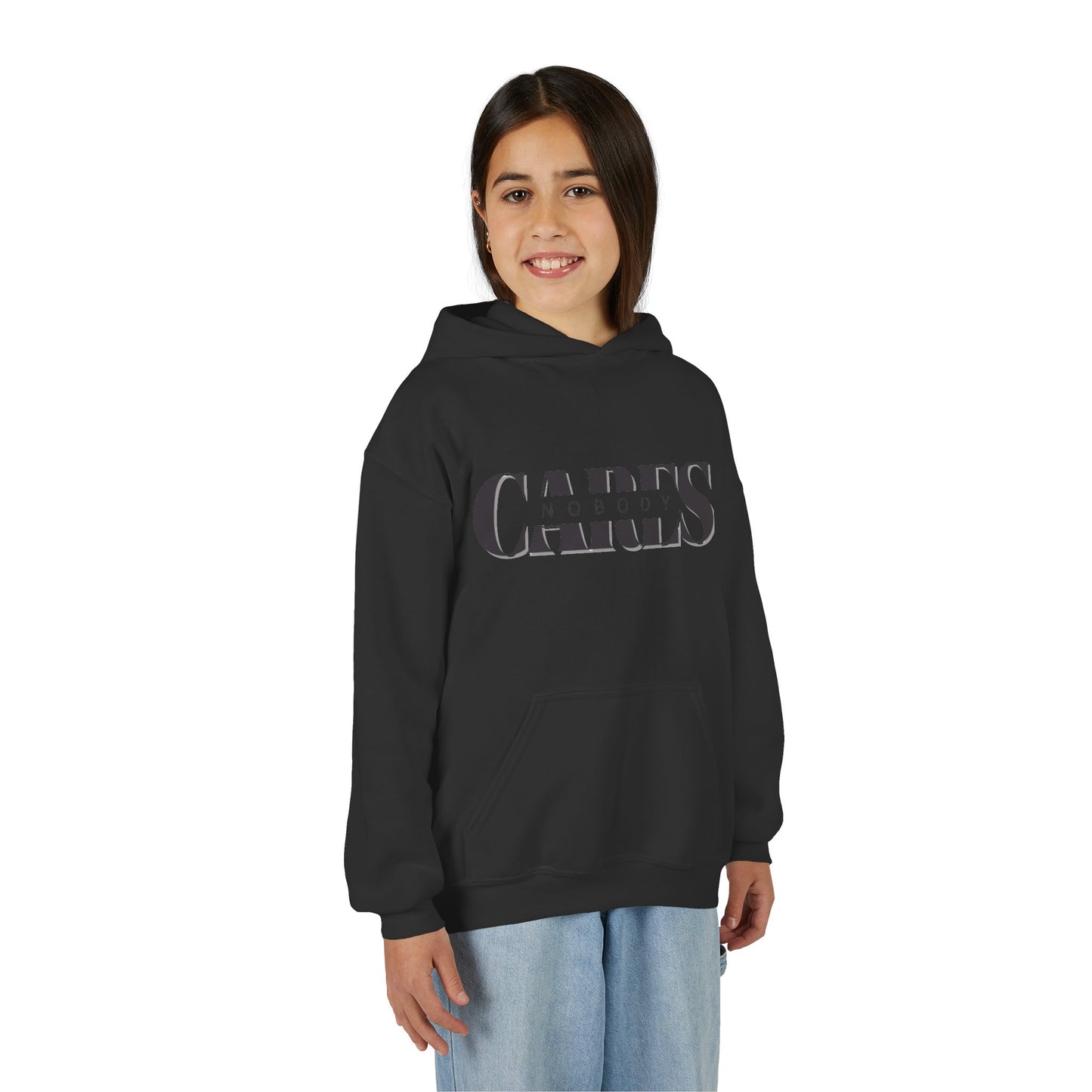 NOBODY CARES - Youth Heavy Blend Hooded Sweatshirt - Statement Hoodie for Trendy Teens