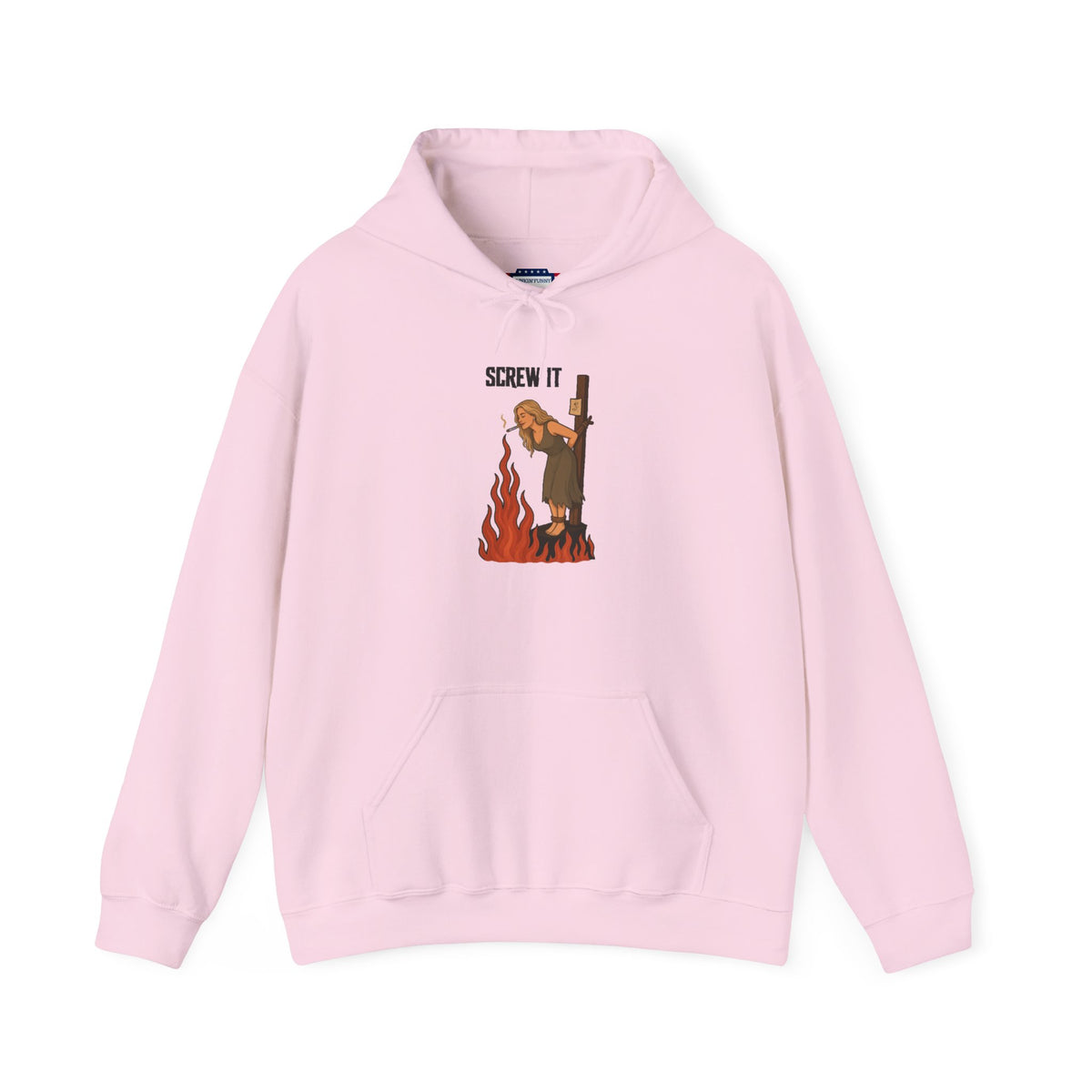 Screw It Hoodie – Funny Retro Character Flaming Witch Graphic Sweatshirt