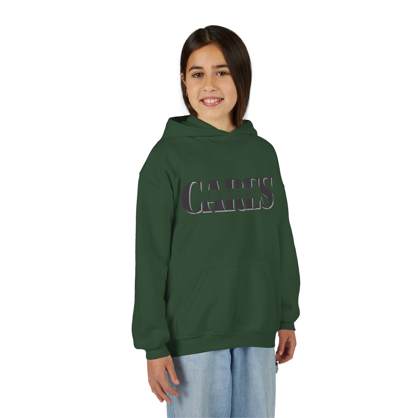 NOBODY CARES - Youth Heavy Blend Hooded Sweatshirt - Statement Hoodie for Trendy Teens
