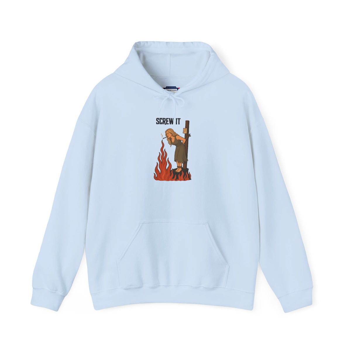 Screw It Hoodie – Funny Retro Character Flaming Witch Graphic Sweatshirt