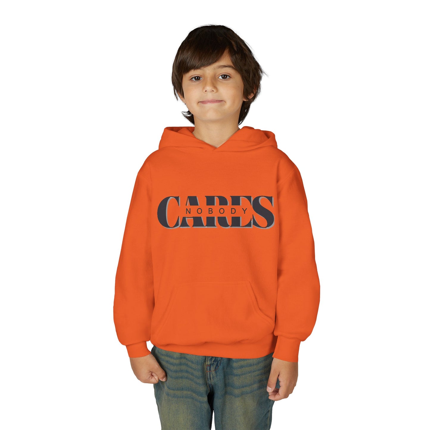 NOBODY CARES - Youth Heavy Blend Hooded Sweatshirt - Statement Hoodie for Trendy Teens