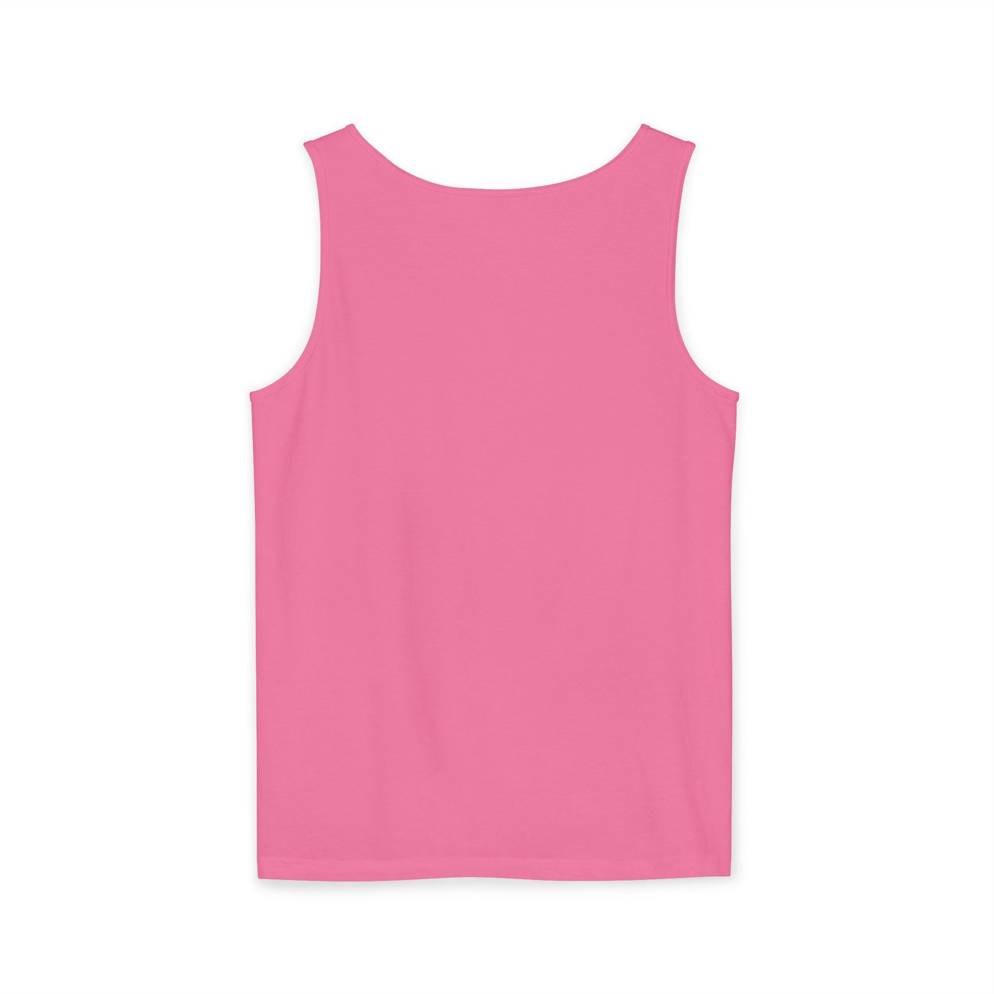 Back view of plain vibrant pink workout tank top on white background