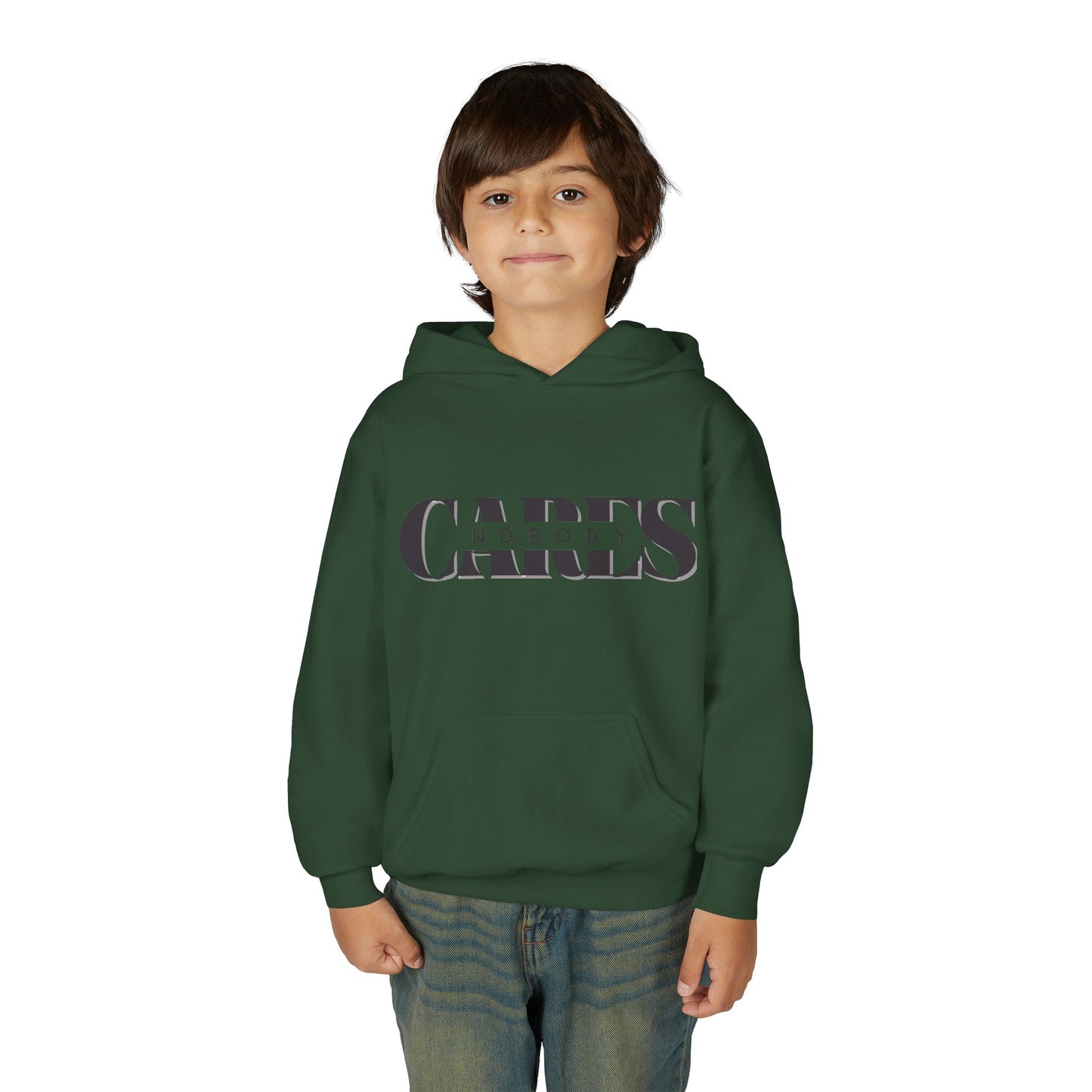 NOBODY CARES - Youth Heavy Blend Hooded Sweatshirt - Statement Hoodie for Trendy Teens